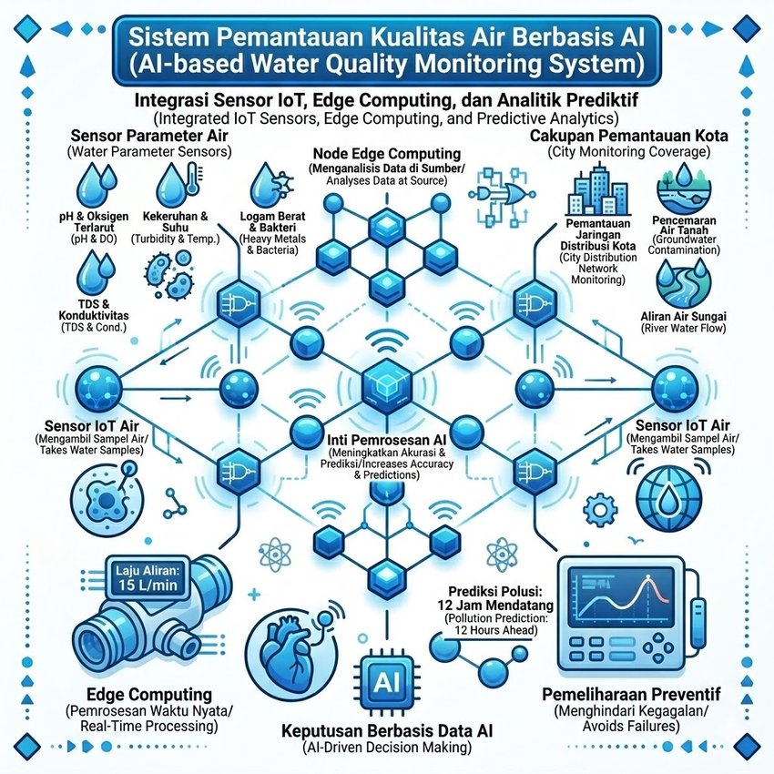 AI untuk Pemantauan Kualitas Air di Kota Pintar: Menggabungkan Sensor IoT, Edge Computing, dan Analitik Prediktif