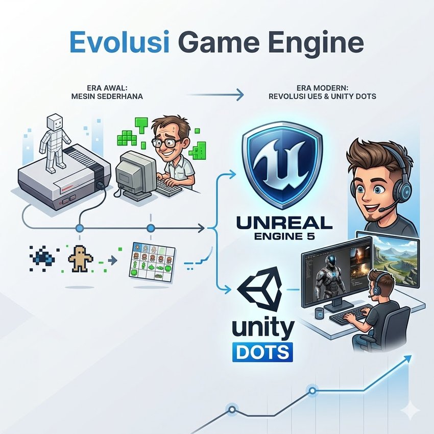Evolusi Game Engine Dari Mesin Sederhana hingga Revolusi Unreal Engine 5 dan Unity DOTS